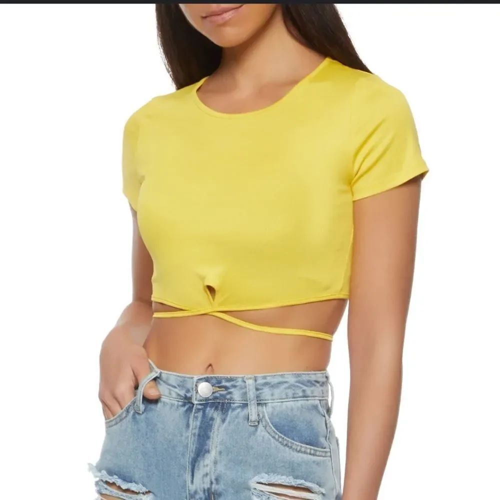 BRAND NEW LOVE J RIB KNIT WRAPPED WOMEN"S SHORT SLEEVE CROP TOP